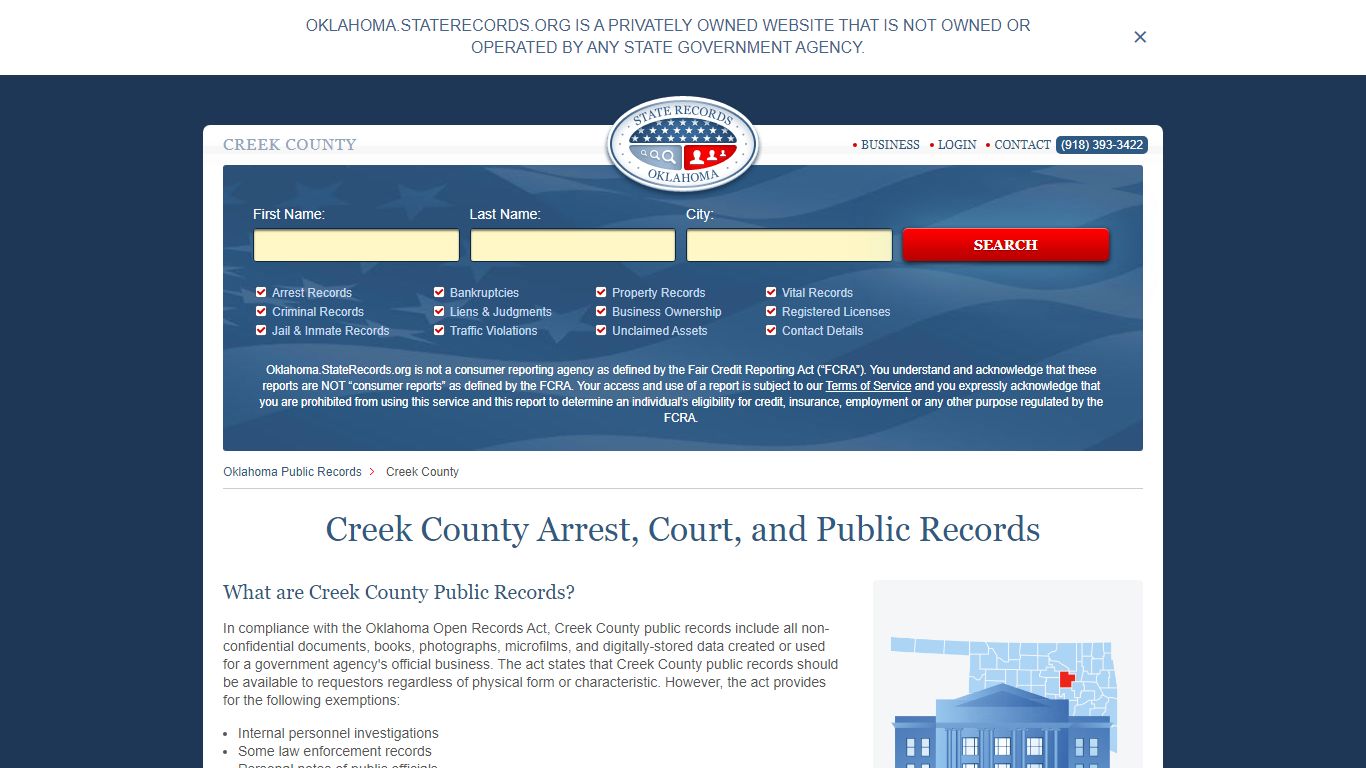 Creek County Arrest, Court, and Public Records