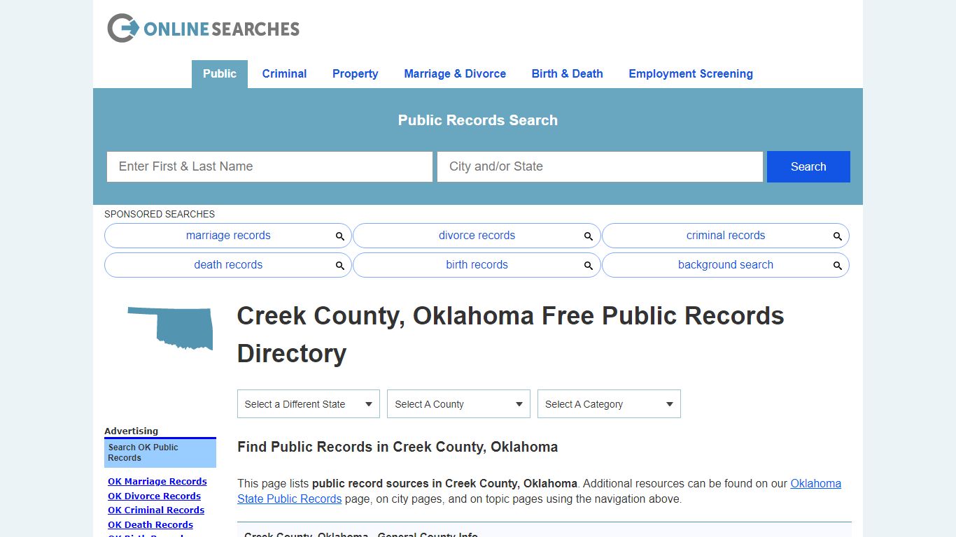 Creek County, Oklahoma Public Records Directory